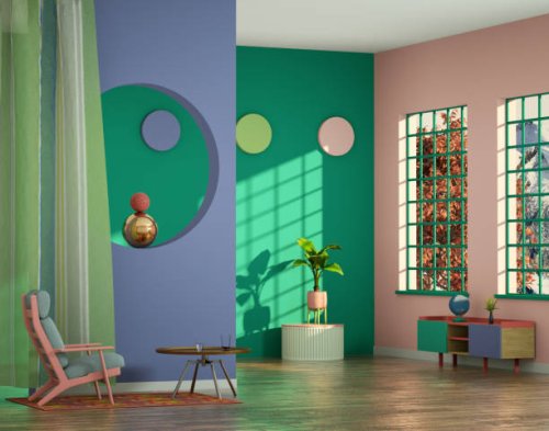 chalet in mid-century style - home decoration stock pictures, royalty-free photos & images