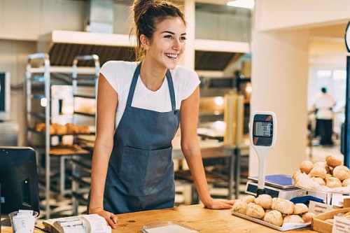 check out counter in the bakery - food stockfoto's en -beelden