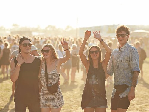 cheerful friends at music festival - concert stock pictures, royalty-free photos & images