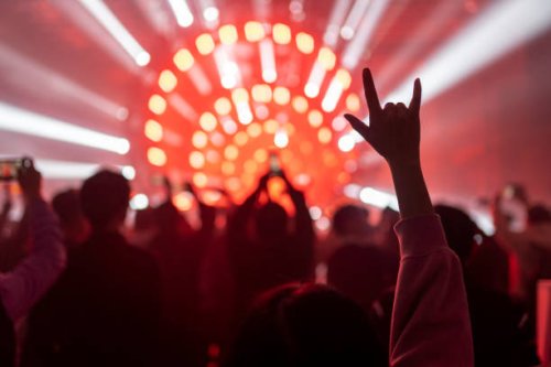 cheering audience at music concert - concert stock pictures, royalty-free photos & images
