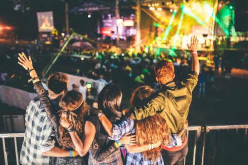 cheering on their favourite band - concert stock pictures, royalty-free photos & images