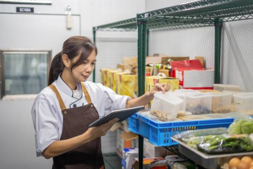chef checking stock in storage room - food stock pictures, royalty-free photos & images
