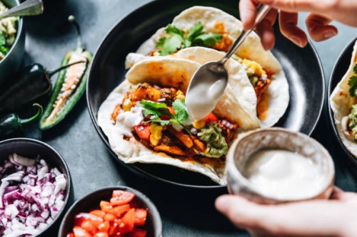 chef preparing vegan tacos - food stock pictures, royalty-free photos & images