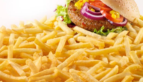 chicken burger with fries - junk food stockfoto's en -beelden