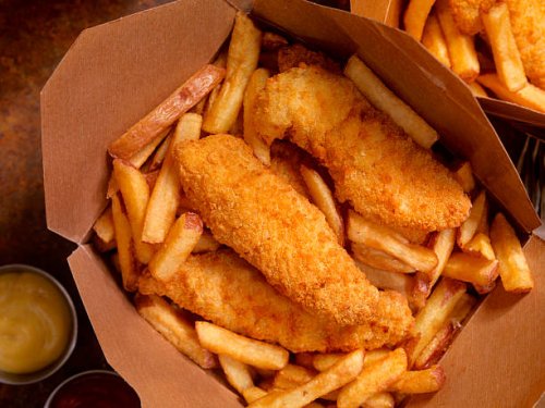 chicken strips with french fries - junk food stock pictures, royalty-free photos & images