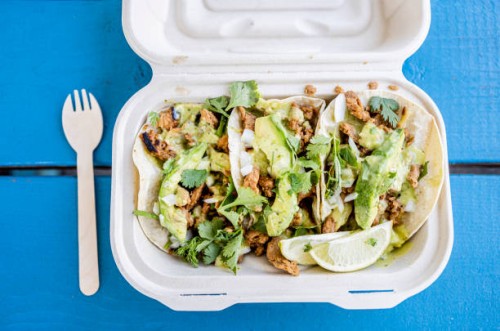 chicken tacos in a take away box - junk food stock pictures, royalty-free photos & images