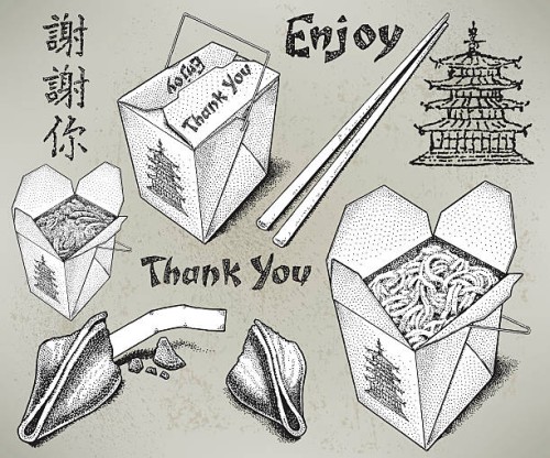 chinese take out food - junk food stock illustrations
