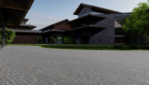 chinese traditional architectural style building with brick floor - garden decoration stock pictures, royalty-free photos & images