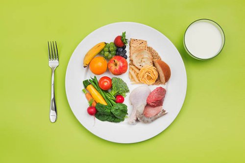 choosemyplate healthy food and plate of usda balanced diet recommendation - food stock pictures, royalty-free photos & images