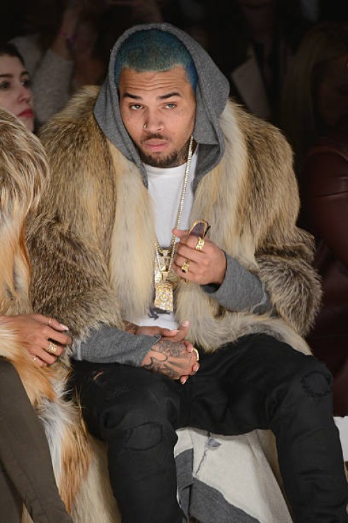 Chris Brown attends the Michael Costello fashion show during Mercedes-Benz Fashion Week Fall 2015 at The Salon at Lincoln Center on February 17, 2015...