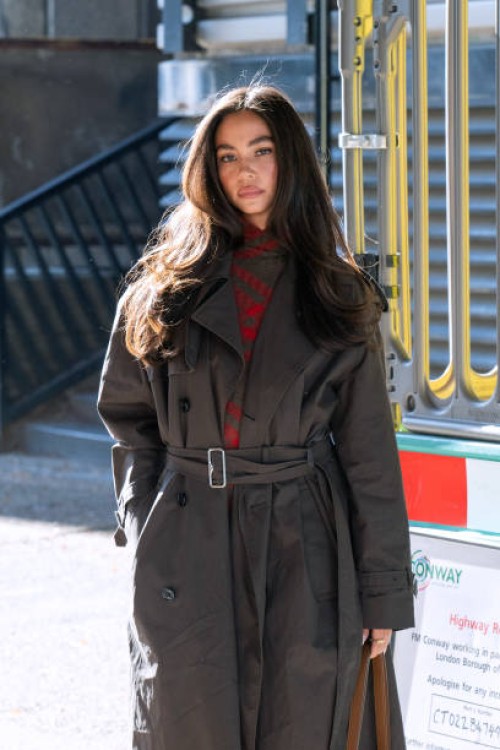 Christina Nadin wears Burberry outside the Burberry show during London Fashion Week September 2024 on September 16, 2024 in London, England.