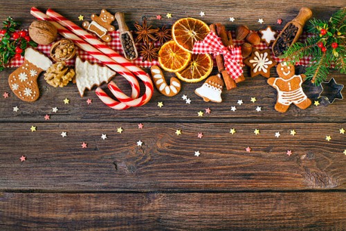 christmas background with christmas cookies, decoration and spices - food stock pictures, royalty-free photos & images