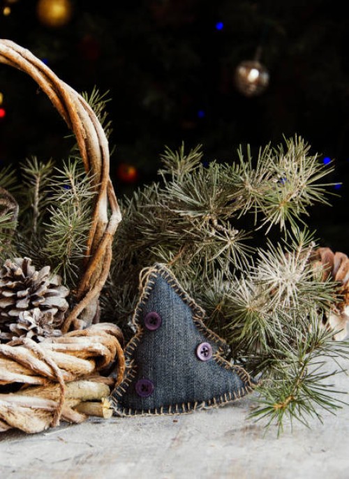 christmas card with fir branches and decoration - garden decoration stock pictures, royalty-free photos & images