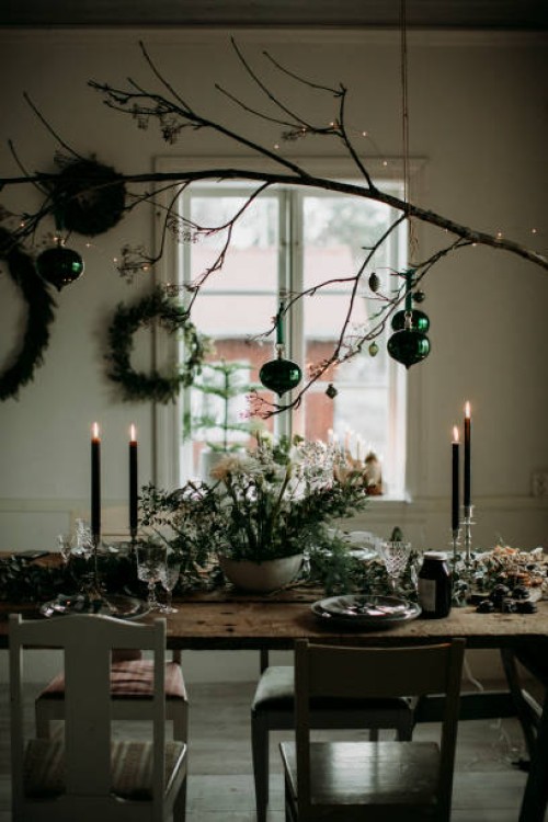 christmas decorations and set table - home decoration stock pictures, royalty-free photos & images
