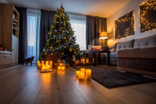 christmas decorations in xmas home - home decoration stock pictures, royalty-free photos & images