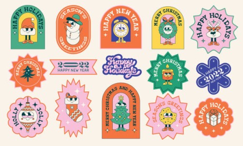 christmas holidays stickers - food stock illustrations