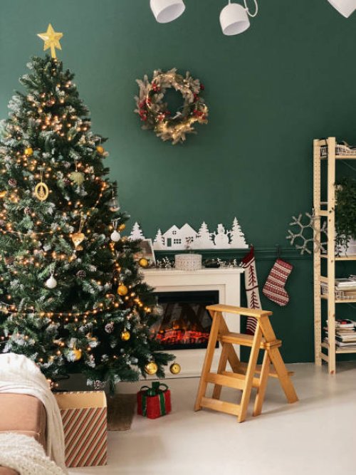 christmas living room decor - home decoration stock pictures, royalty-free photos & images