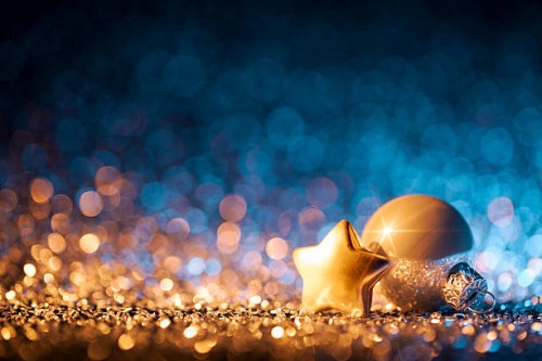 christmas ornaments on defocused lights. decorations bokeh blue gold - home decoration stock pictures, royalty-free photos & images