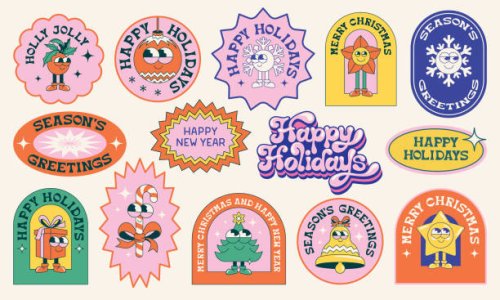 christmas stickers - food stock illustrations