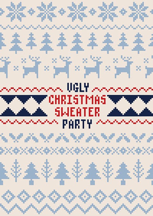 christmas sweater party poster - handmade seamless pattern - fashion stock illustrations