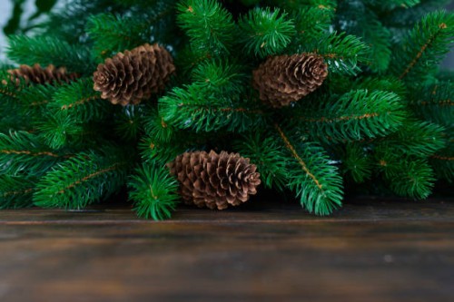 christmas tree branches on wooden textured table - home decoration stock pictures, royalty-free photos & images