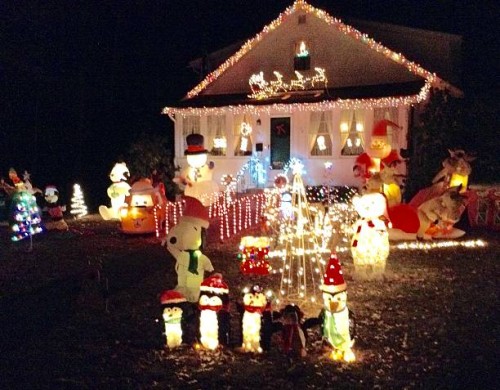 Christmass Lights Fill Up the Front Lawn of a House in Millis, MA., on 12/20/14