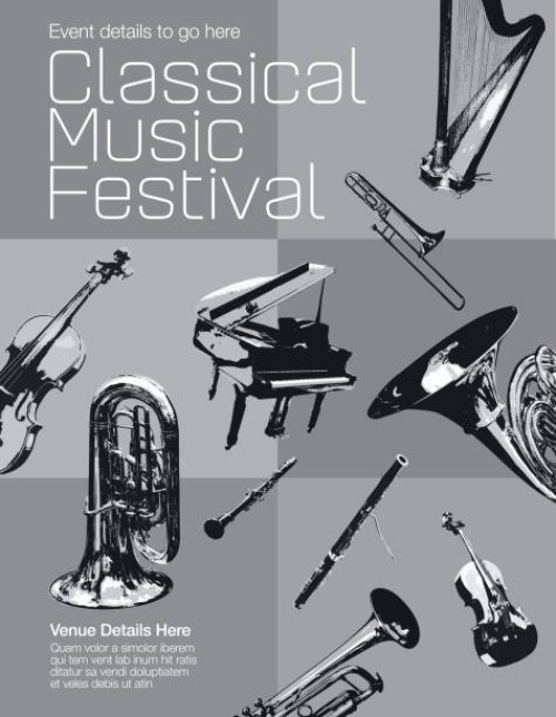 classical musical poster - black and white - concert stock illustrations