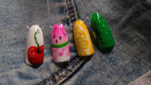 close-up of colorful artificial nails of fruit - nails art stock pictures, royalty-free photos & images