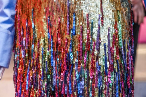 close-up of multi-colored sequin skirt on mannequin - fashion stock pictures, royalty-free photos & images
