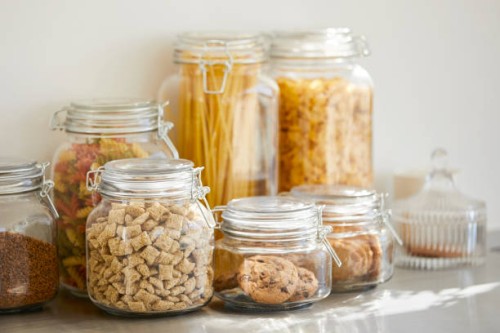 close-up of various food in airtight jars - food stock pictures, royalty-free photos & images