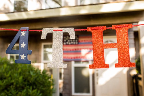 close up of 4th of july banner decoration - garden decoration stock pictures, royalty-free photos & images