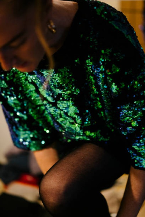 close up of a young woman wearing a sequin dress - fashion stock pictures, royalty-free photos & images