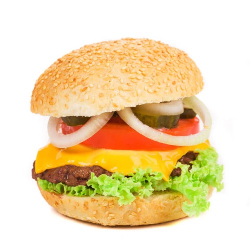 close up of tasty hamburger. - junk food stockfoto's en -beelden