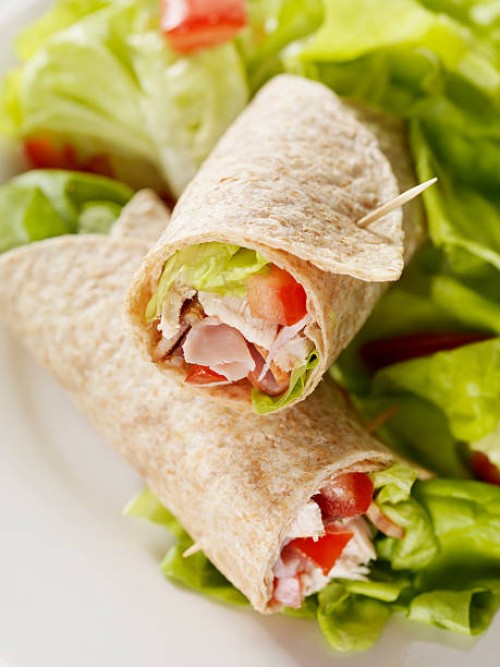 club sandwich wrap with garden salad - junk food stock pictures, royalty-free photos & images