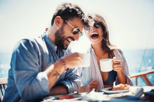 coffee and fun on the sailing. - coffee stock pictures, royalty-free photos & images
