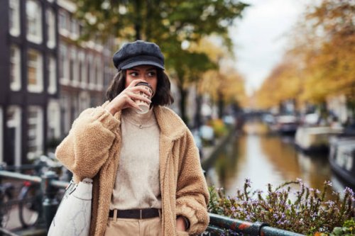 coffee keeps the autumn chill away - junk food stock pictures, royalty-free photos & images