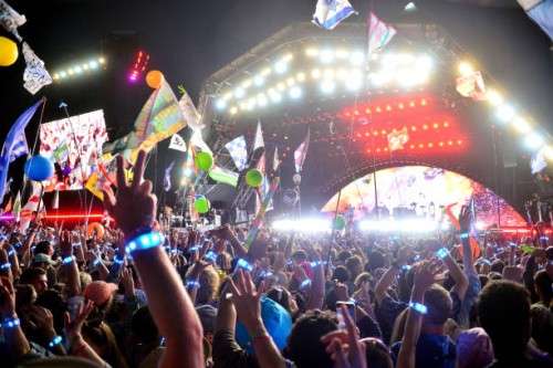 Coldplay perform on the Pyramid stage during day four of Glastonbury Festival 2024 at Worthy Farm, Pilton on June 29, 2024 in Glastonbury, England....