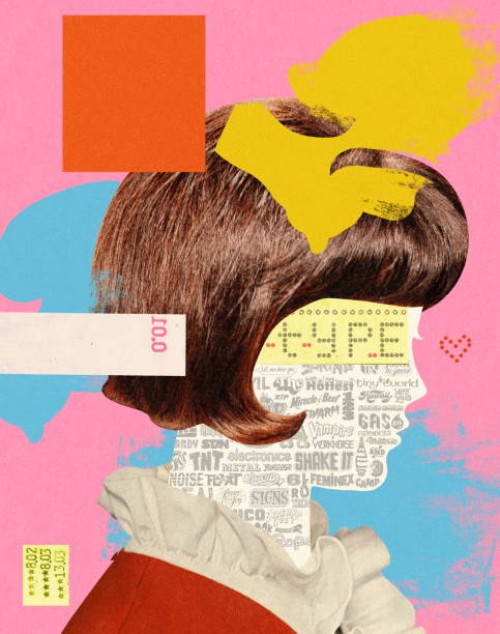 collage illustration with headshot of woman - fashion stock illustrations