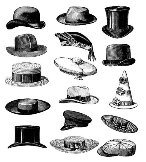 collection of old-fashion vintage male classic hats all types - fashion stock illustrations