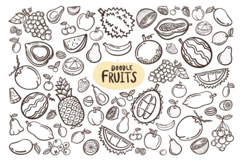collection of various mixed fruits. hand drawn. - food stock pictures, royalty-free photos & images