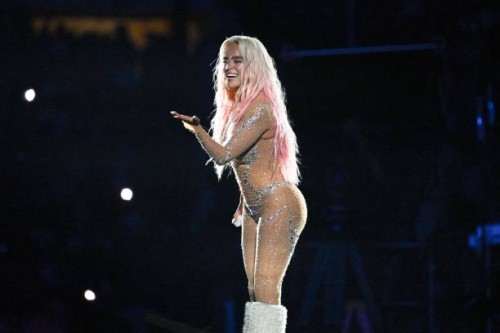 Colombian singer Karol G performs during her "Manana Sera Bonito" tour at the Rose Bowl in Pasadena, California, August 18, 2023.