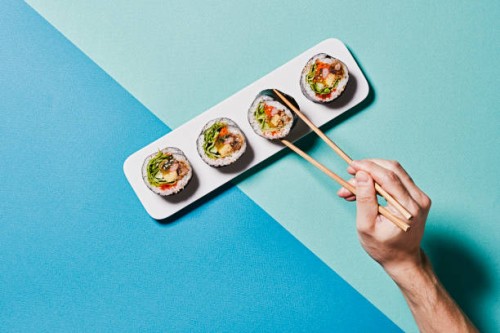 colorful color scheme background and korean gimbap - food stock pictures, royalty-free photos & images