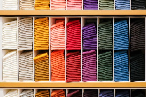colorful horizontal various socks on wooden shelf in cloth store - home decoration stock pictures, royalty-free photos & images