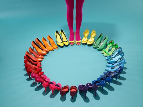 colorful shoes form a color wheel with legs - fashion stock pictures, royalty-free photos & images