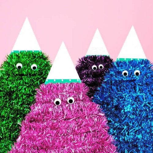 colorful tinsel characters with google eyes - home decoration stock pictures, royalty-free photos & images