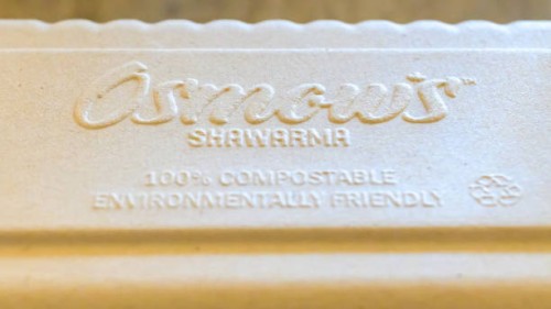 Compostable container from an Osmow's restaurant.