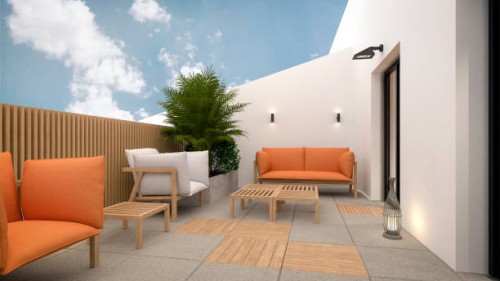 computer generated image of balcony. architectural visualization. 3d rendering. interior design - home decoration stock pictures, royalty-free photos & images