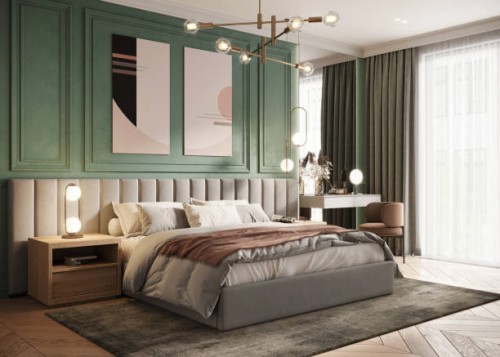 computer graphic of a vintage apartment with art - home decoration stockfoto's en -beelden
