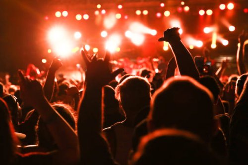 concert audience, rear view concert crowd, music festival - concert stock pictures, royalty-free photos & images