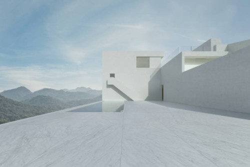 concrete building with rolling mountains - fashion stock pictures, royalty-free photos & images